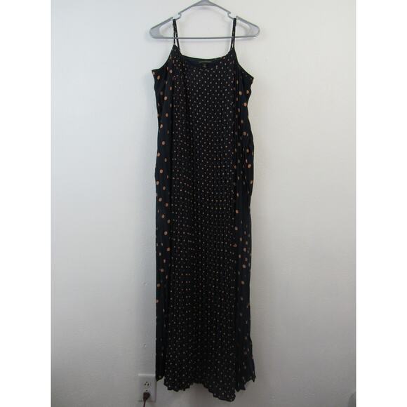 Banana Republic Size 14 Navy & Beige Polka Dot Pleated Maxi Dress Twee Flirty - Picture 2 of 5